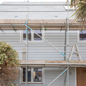 Cederal weatherboard cladding creates a lovely seaside feel with this light grey colour