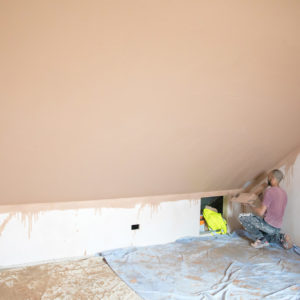 The plasterers are putting the finishing touches to the new loft conversion walls