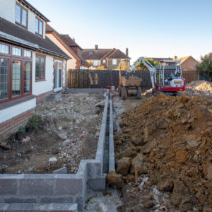 The first stage of the rear extension is going in. You can now see how much space we will be creating inside for the new open plan kitchen/diner.