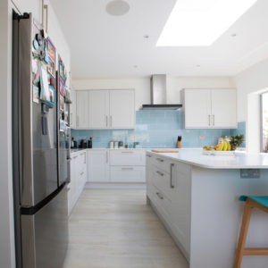 The large kitchen island is full of storage for a cluttter free kitchen