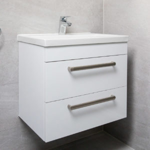 A floating wash basin and vanity unit is space saving, and creates the illusion of space