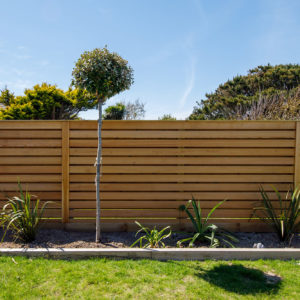 Oak sleepers line the flower beds - these will be fully planted in due course