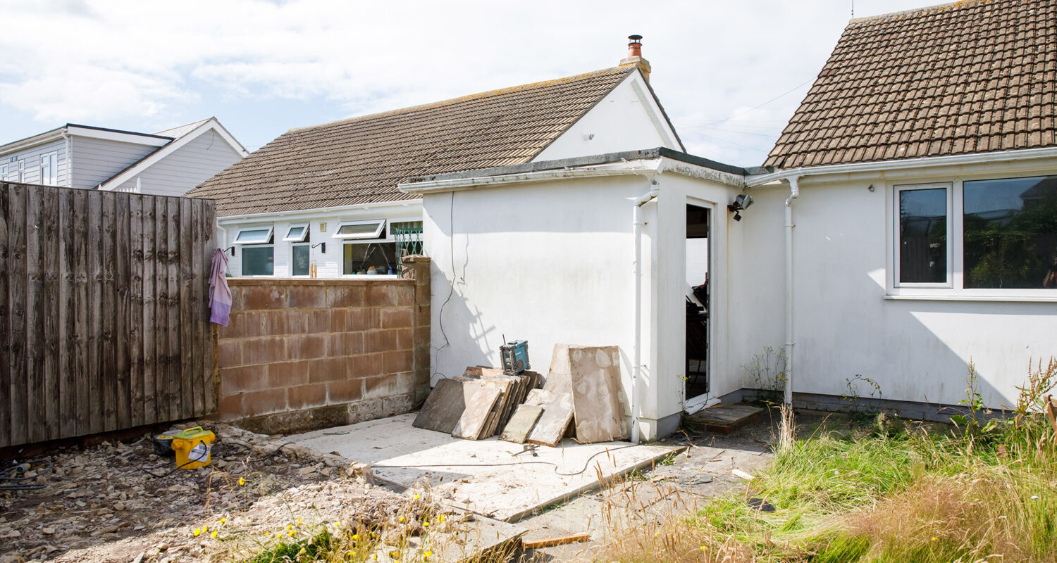 In the garden we are removing an existing raised patio, removing bamboo, building planters, and finally re-turfing the whole garden