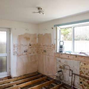 An extension for the new kitchen be built here. The wall with the window to be removed.