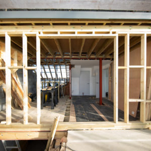 Framework for the new sliding doors from the upstairs bedroom