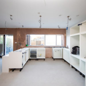 The new kitchen is taking shape with the units being just installed