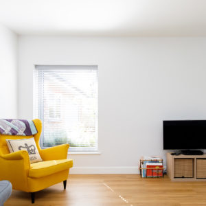 a large picture window in the lounge breaks up the length of this room