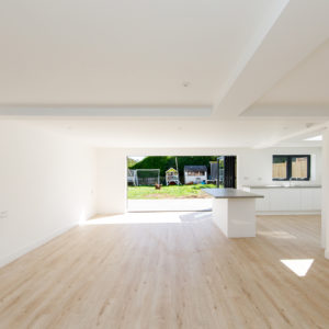 The new open plan kitchen dining space with the steel supports allowing for maximum floorspace