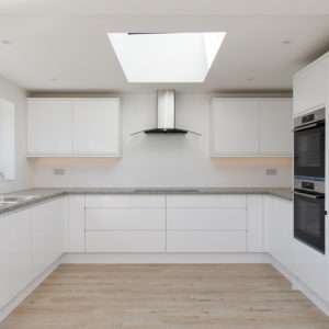 large roof light in kitchen ceiling floods the room with light