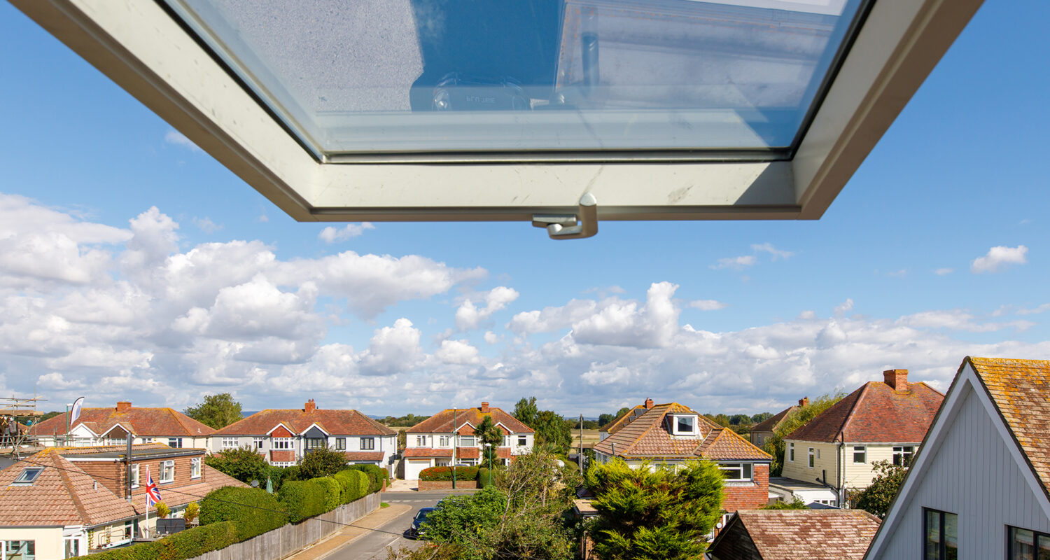 up in the loft this velux window gives a fantastic view to the south down