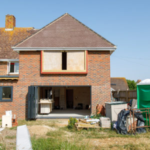 The rear view shows the custom steel box to house the feature window seat