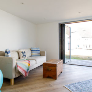 There are no windows in this garden room as it was decided to make the bi-folds almost full width.