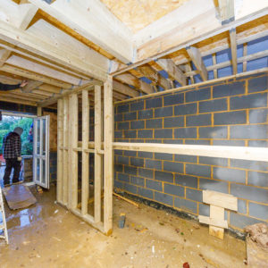 Inside the extension the rooms are being partitioned off (boot room, utility, bathroom)
