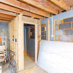 The rear windows of the garage have been blocked in ready for new garden room extension off the back