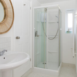 New floor tiles and splashback in the downstairs shower room