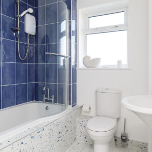 The newly laid blue terrazzo tiles compliment the existing blue tiles