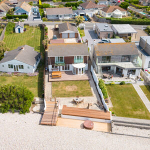 An aerial view showing the finished garden project in full