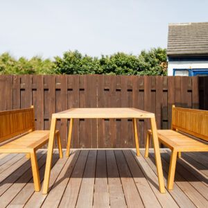 Modern angles give this custom table and benches a luxury feel