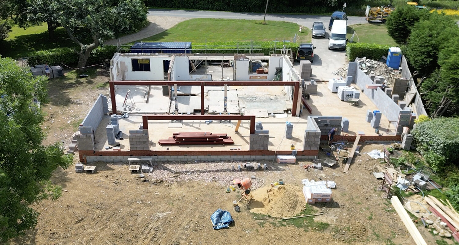 Aerial view showing the new extension and floor area