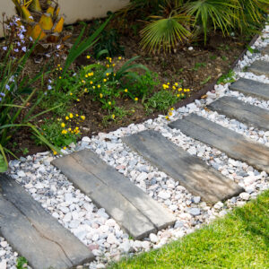 The grass and paths are edged to keep weeds at bay