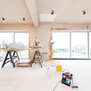 Upstairs the shape of the room has been squared off and new sliding doors fitted.