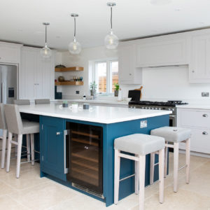 The kitchen is designed by Harvey Jones with a stunning composite hard wearing worktop. The lighting is from John Lewis and the other electrical components from from a local electrical shop.