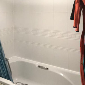 The bath will be replaced with a large double shower