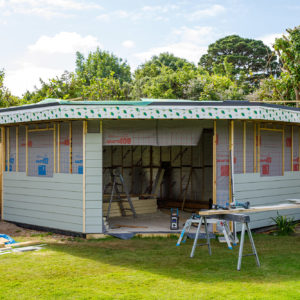 The felt roof slopes slightly back to the rear of the property, however the ceiling inside will be completely level.